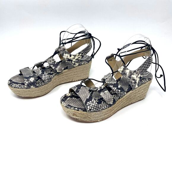 MICHAEL KORS Brown Gray Snake Print Sofia Espadrille Wedge Platform High Heels - Picture 11 of 11